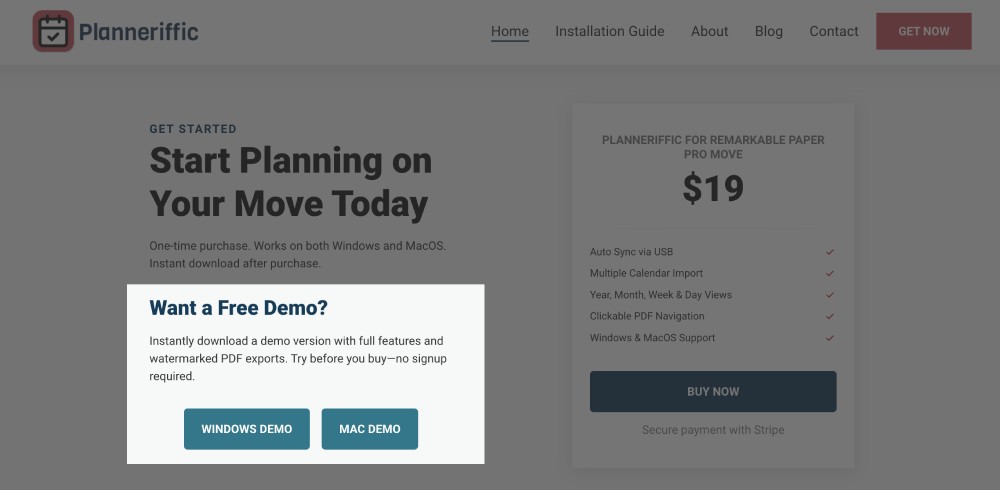 Planneriffic Demo Windows and Mac download links
