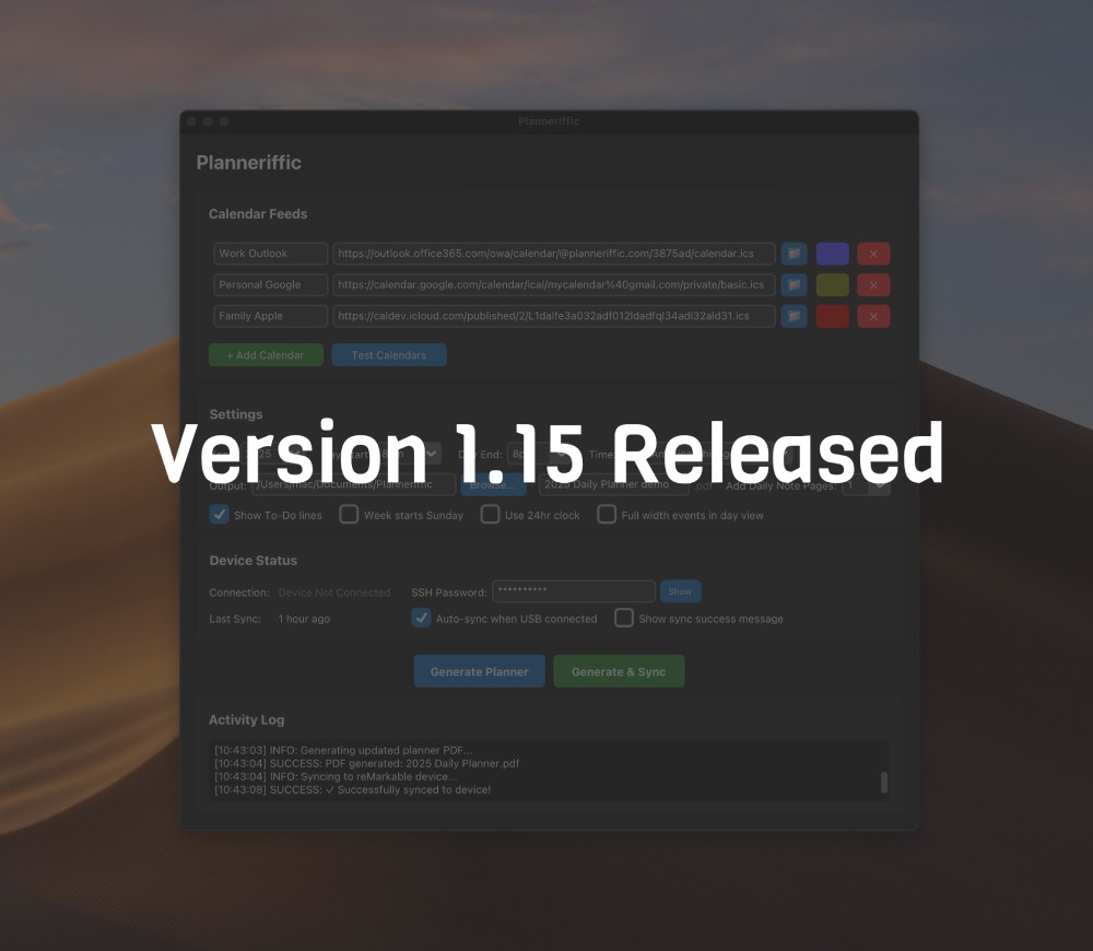 Planneriffic version 1.15 released