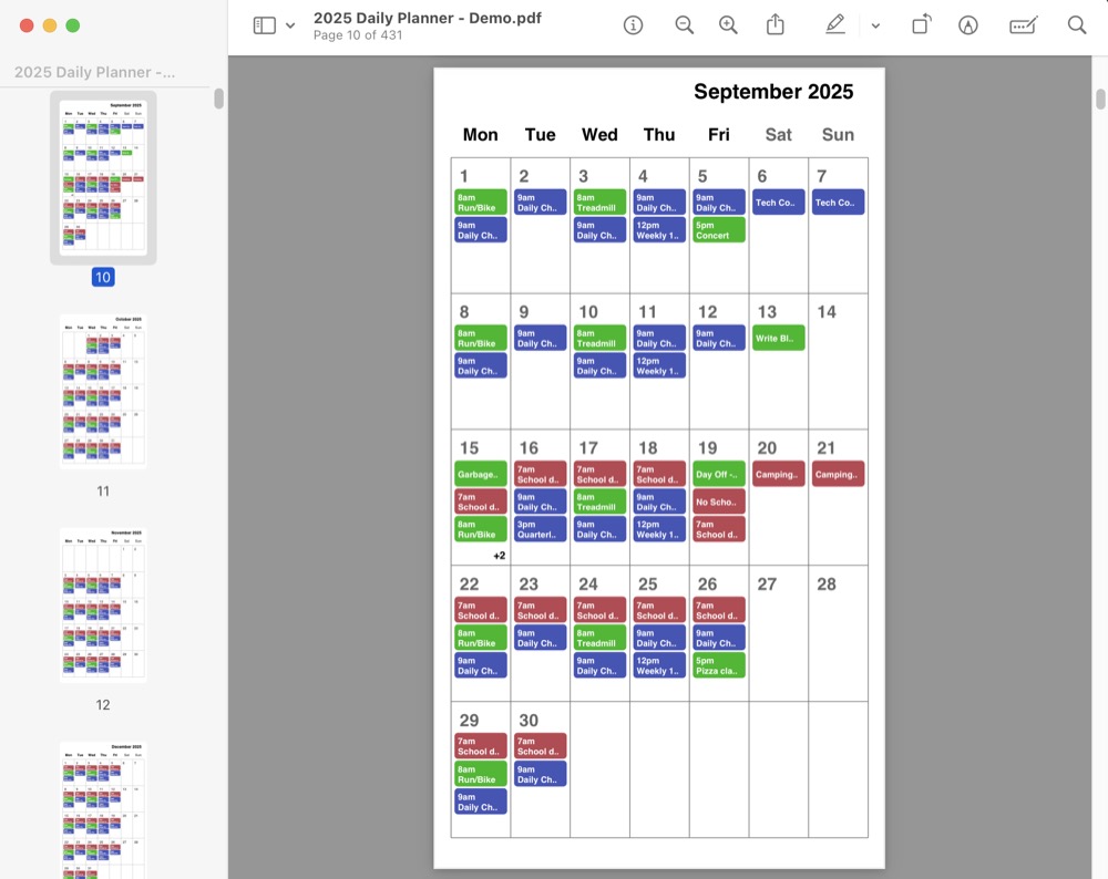 Generated Monthly and Daily Planner PDF for ReMarkable Paper Pro Move