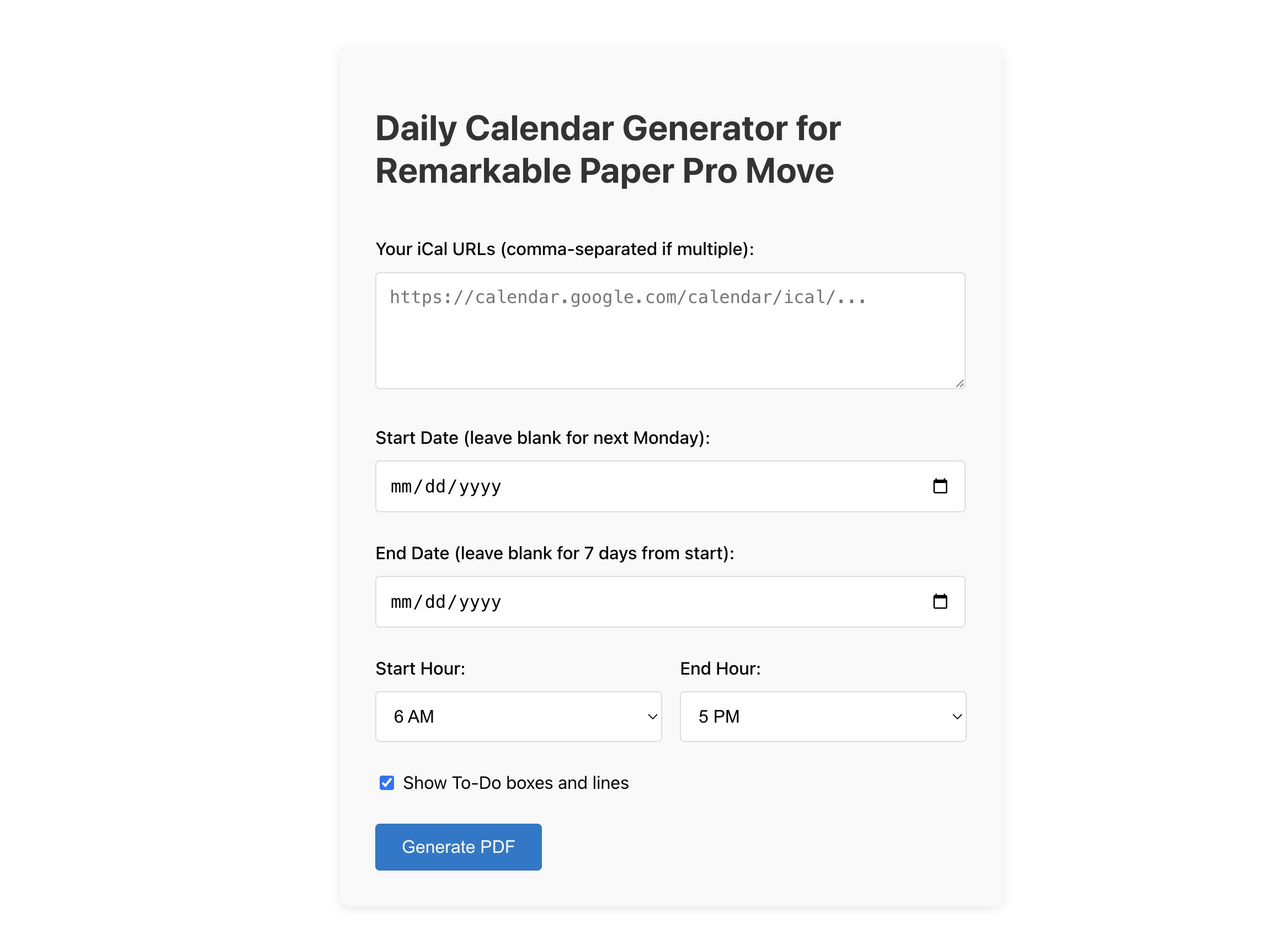 Planneriffic MVP daily planner generator for reMarkable Paper Pro Move