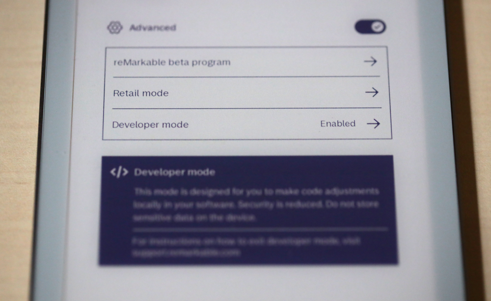 ReMarkable Paper Pro Move Developer Mode