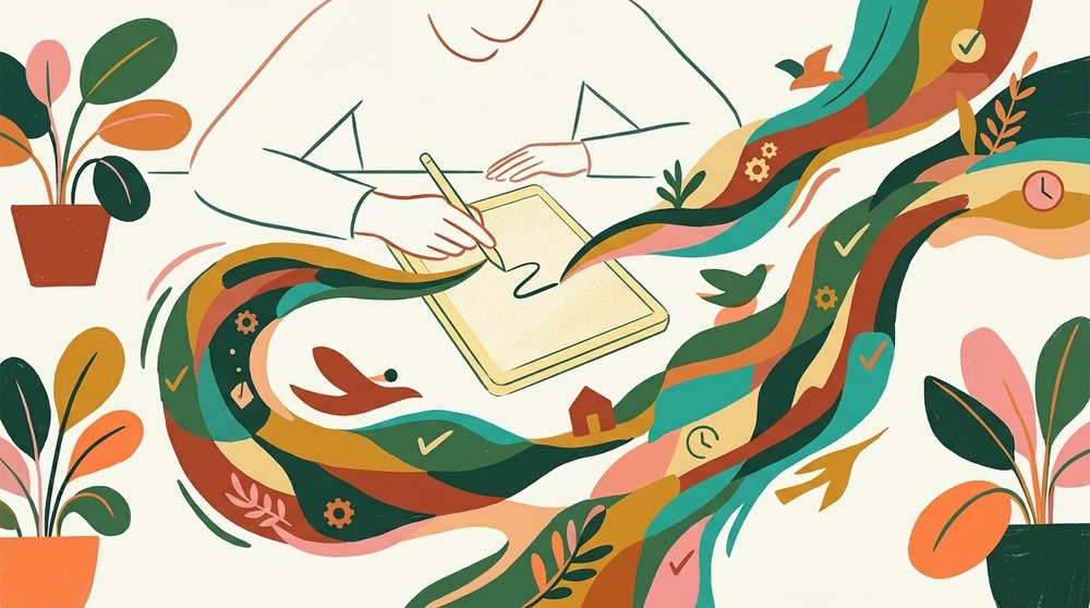 A reMarkable tablet with a planner template displayed on the e-ink screen next to a stylus