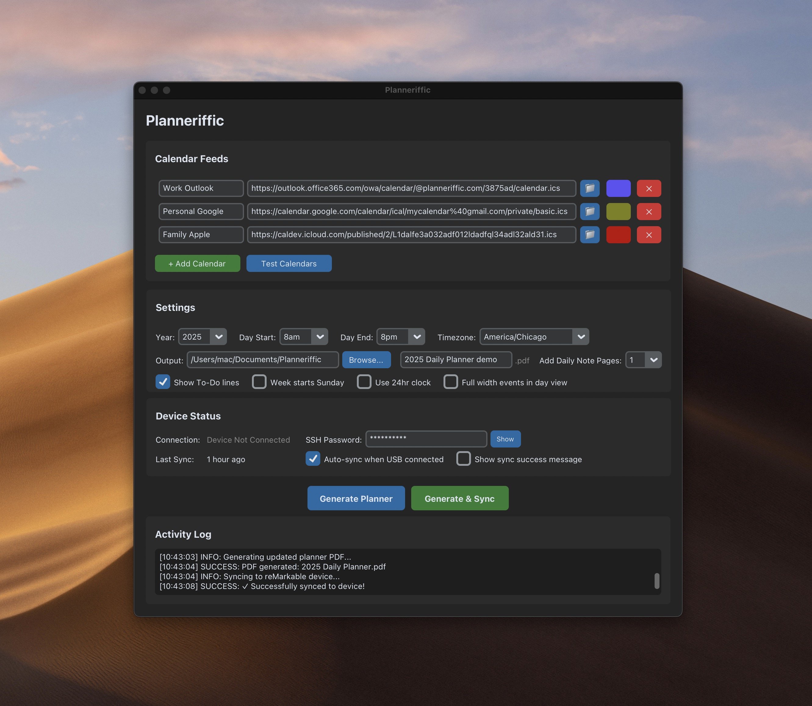 Planneriffic desktop application interface